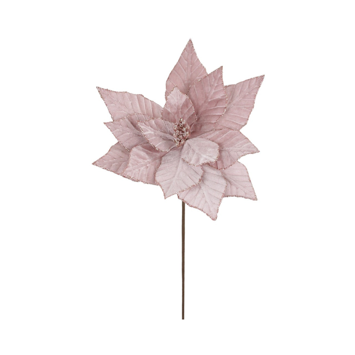 Tige de poinsettia en velours rose 22"
