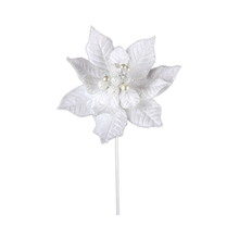 Tige de poinsettia en velours pailleté blanc 18"