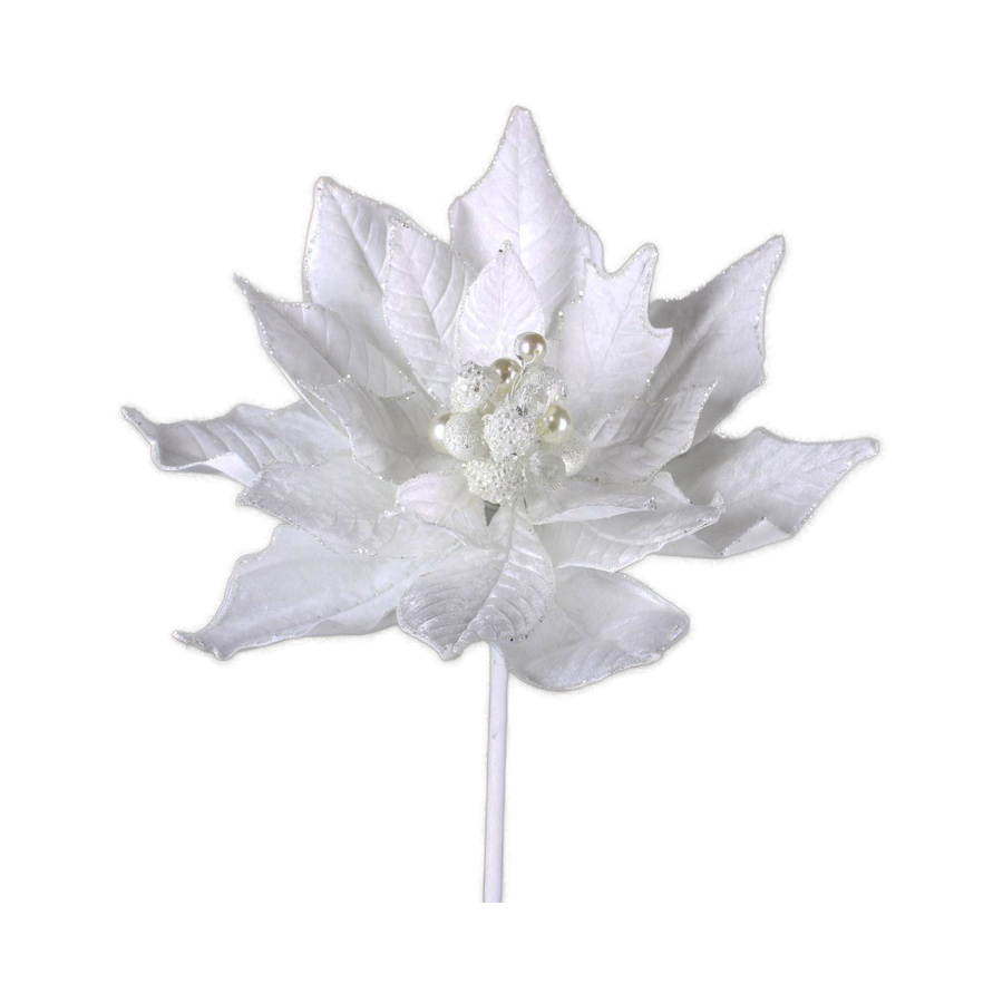 Tige de poinsettia en velours de luxe blanc 20"