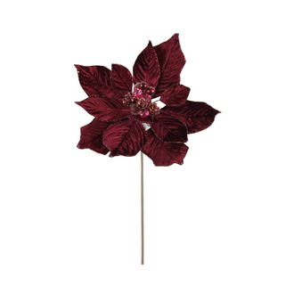 Tige de poinsettia en velours pailleté merlot 18"