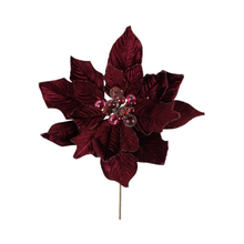 Tige de poinsettia en velours pailleté de luxe merlot 19"