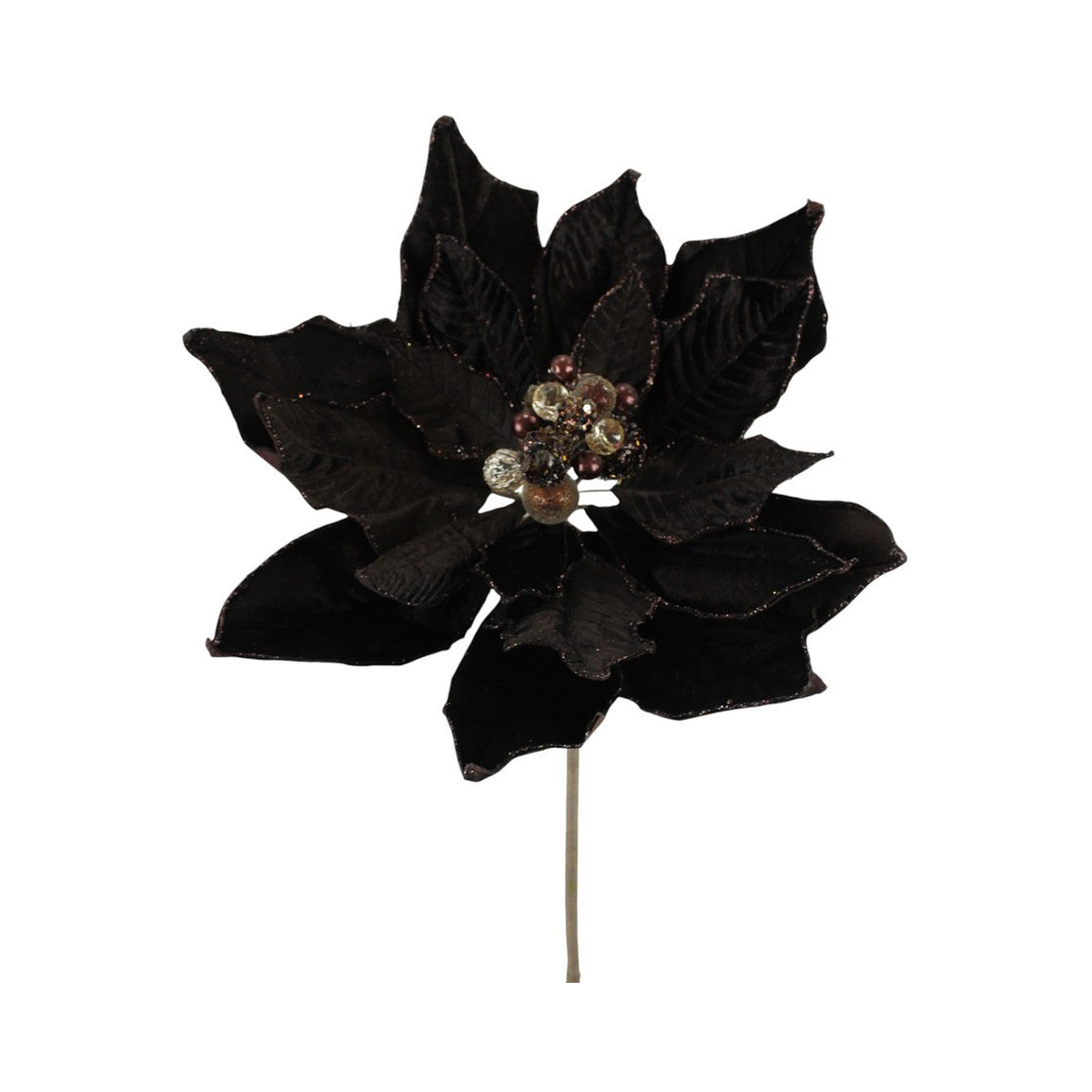 Tige de poinsettia en velours pailleté de luxe chocolat 20"