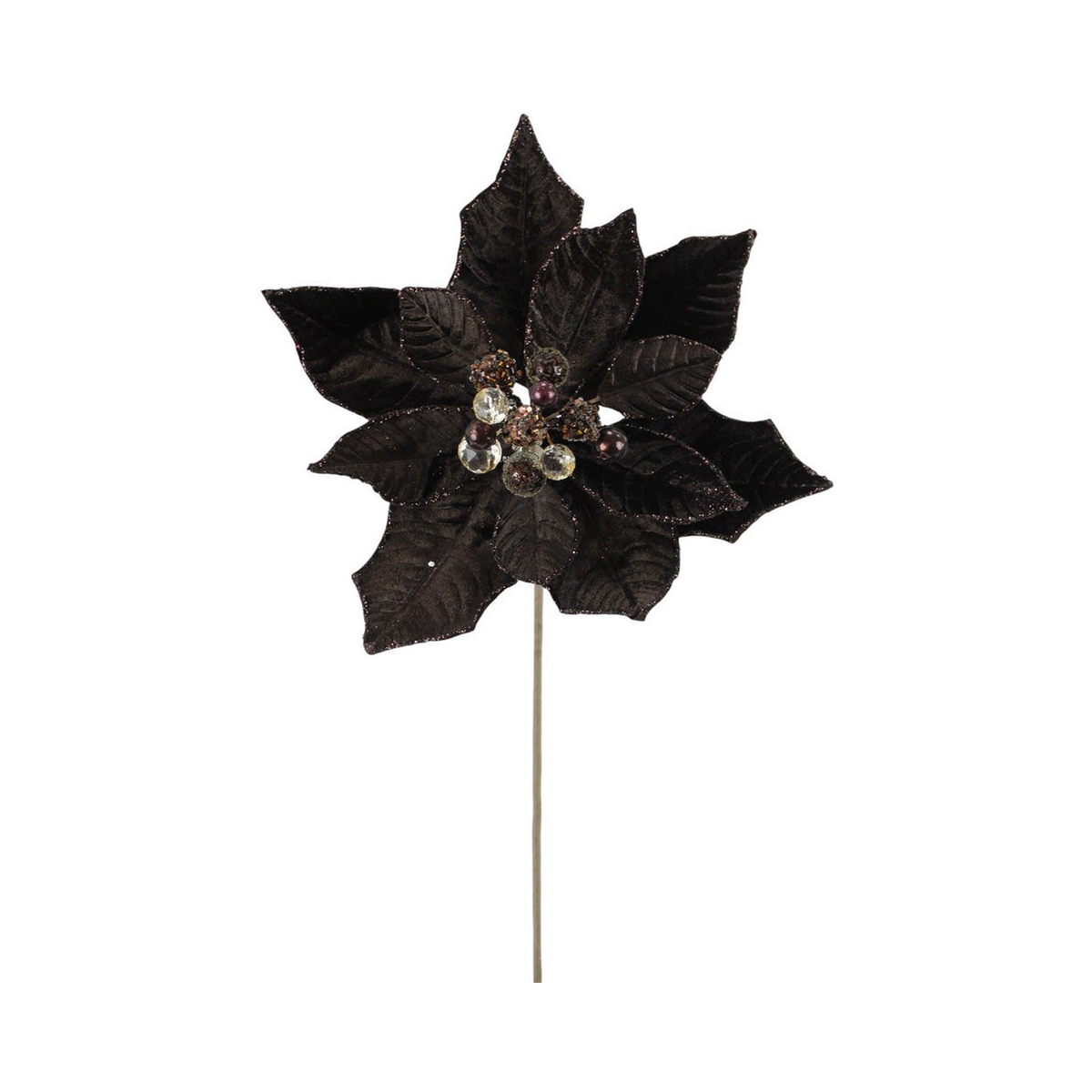 Tige de poinsettia en velours pailleté chocolat 18"