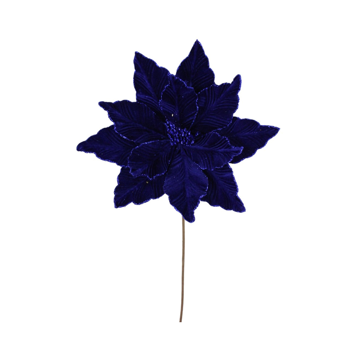 Tige de poinsettia en velours bleu royal 22"