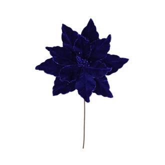 Tige de poinsettia en velours bleu royal 22"