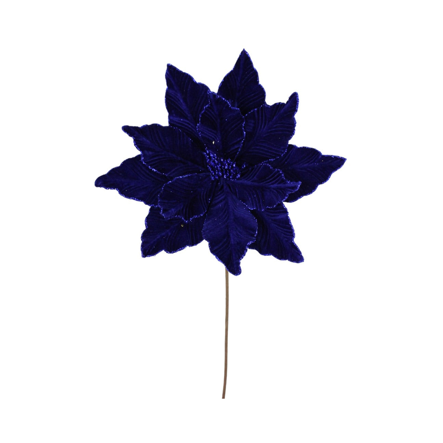 Tige de poinsettia en velours bleu royal 22"