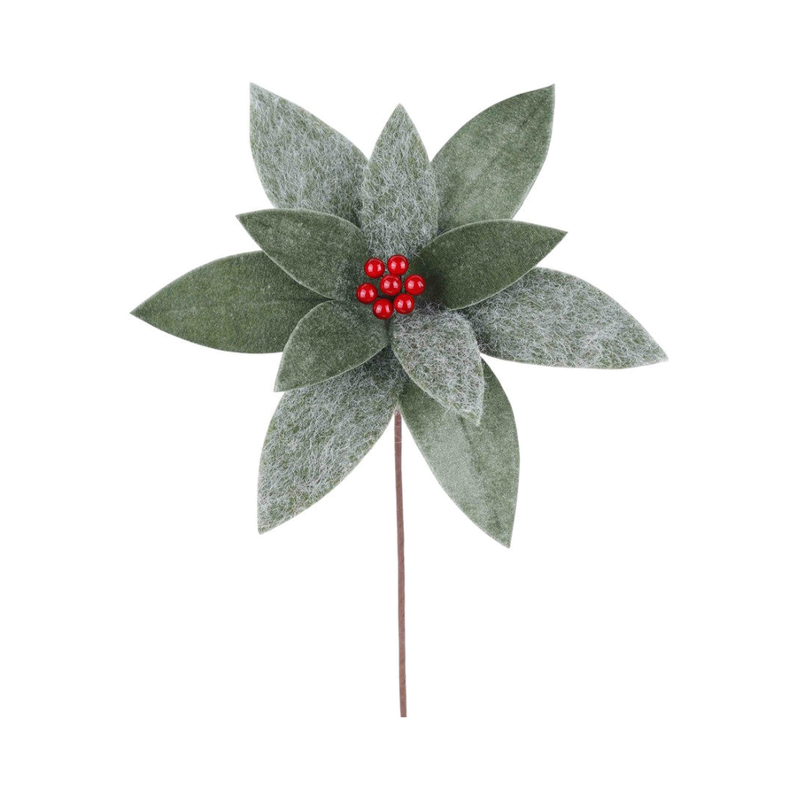 Tige de poinsettia en laine vert 20"