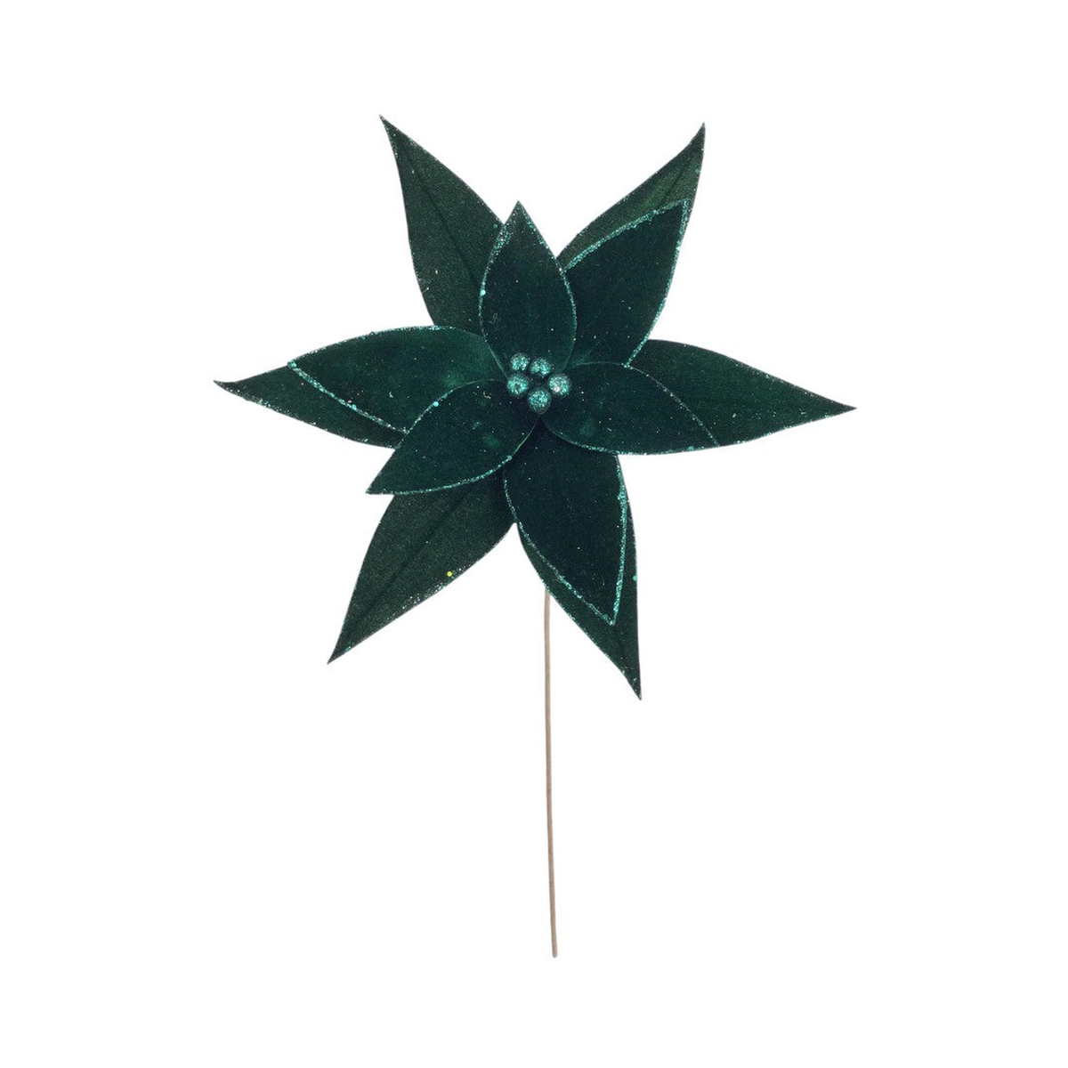 Tige de poinsettia velours/pailleté émeraude 20"