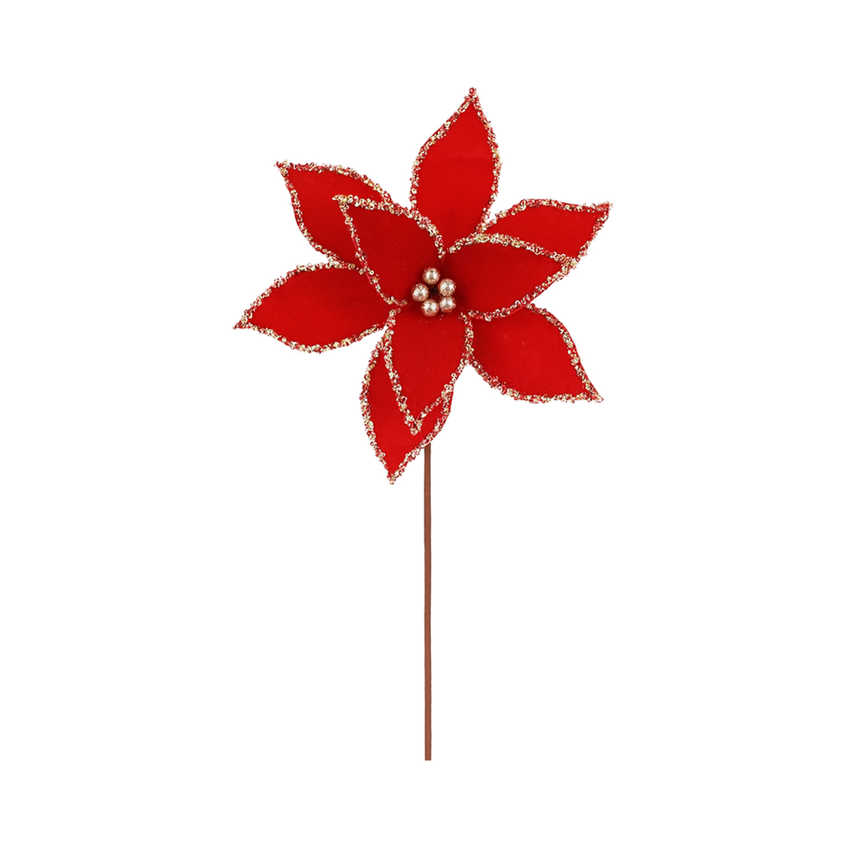 Tige de poinsettia velours/sequin rouge 20"