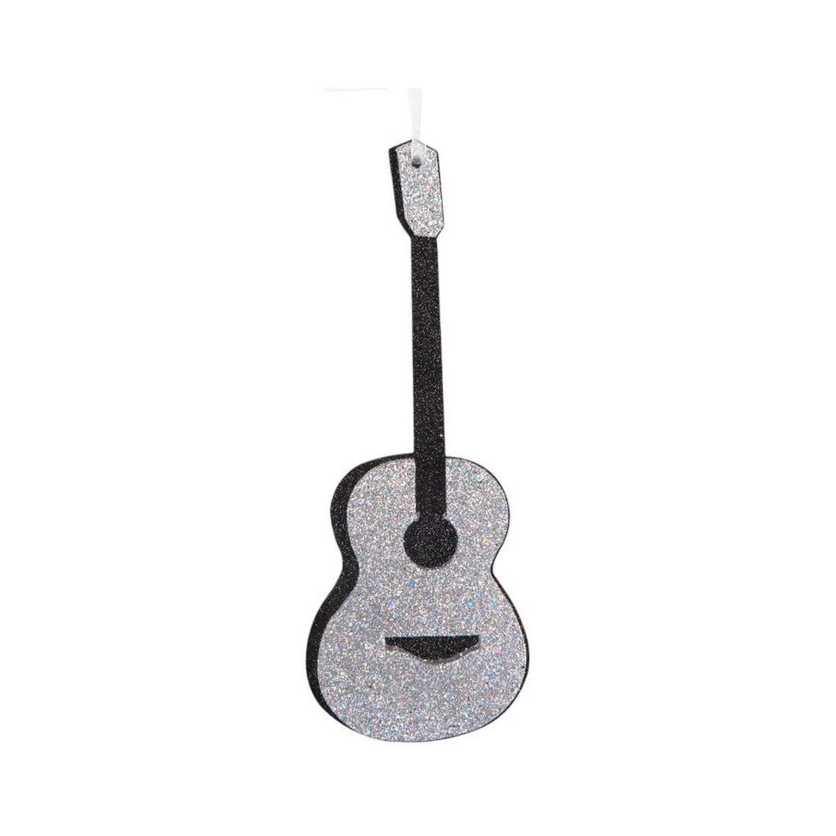 Ornement guitare pailleté argent noir 12"