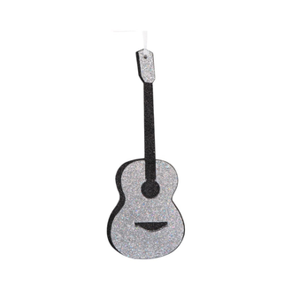 Ornement guitare pailleté argent noir 12"