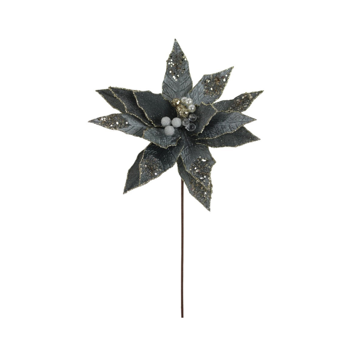 Tige de poinsettia avec bijou bleu gris 18"