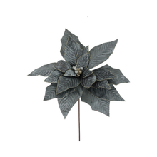 Tige de poinsettia en velours de luxe avec bijou bleu gris 20"