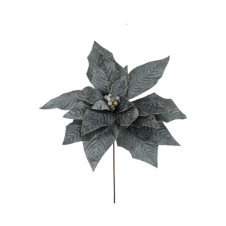 Tige de poinsettia en velours de luxe avec bijou bleu gris 20"
