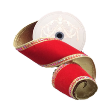 Ruban latéral velours bijou dos or rouge 10 cm x 4,5 m