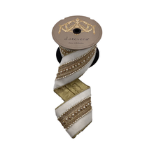 Ruban velours bijou perle poiret centre blanc hivernal 10 cm x 4,5 m