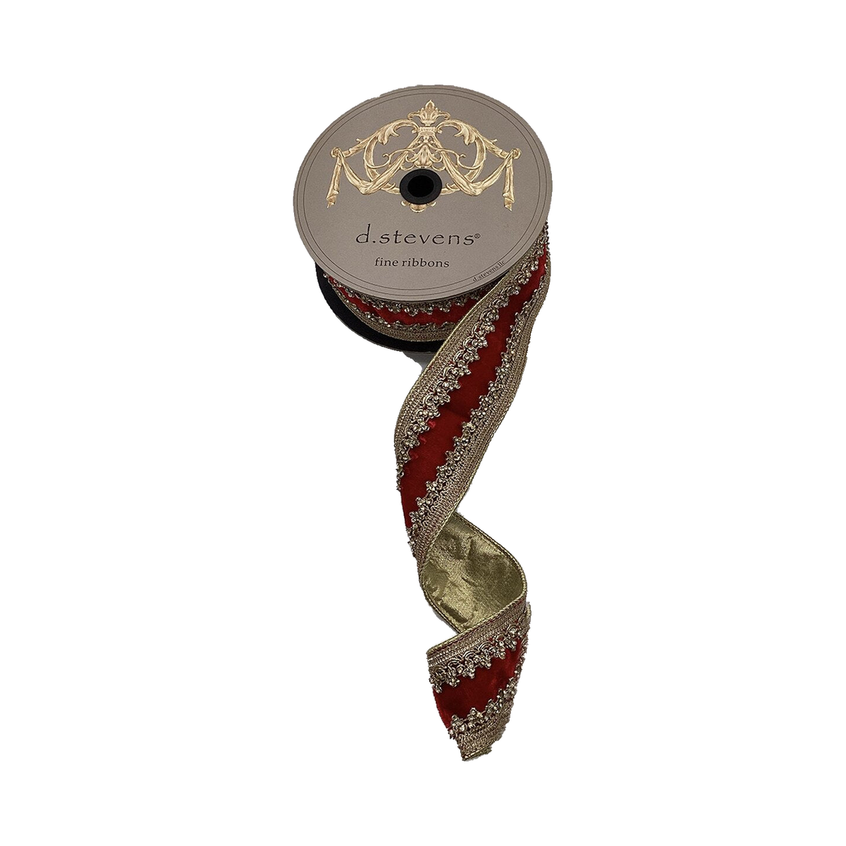 Ruban velours bijou comtesse or rouge 6,5 cm x 4,5 m