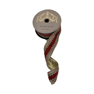 Ruban velours bijou comtesse or rouge 6,5 cm x 4,5 m