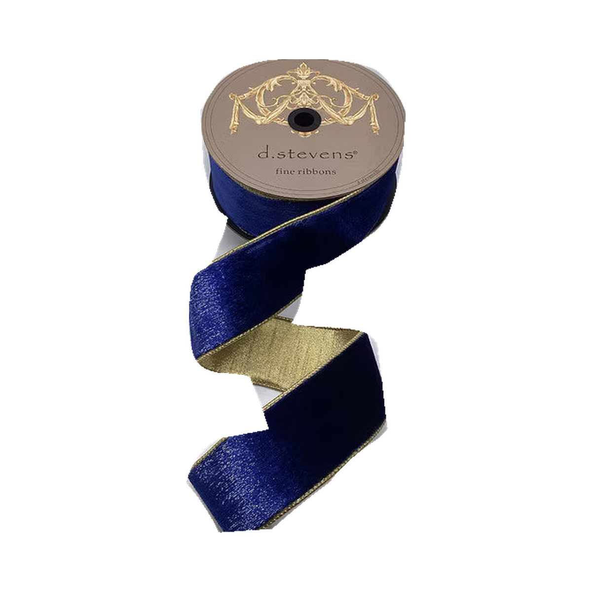 Ruban velours glacé dos métallique or bleu marine 6,5 cm x 9 m
