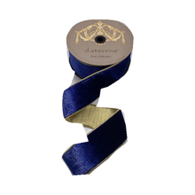 Ruban velours glacé dos métallique or bleu marine 6,5 cm x 9 m