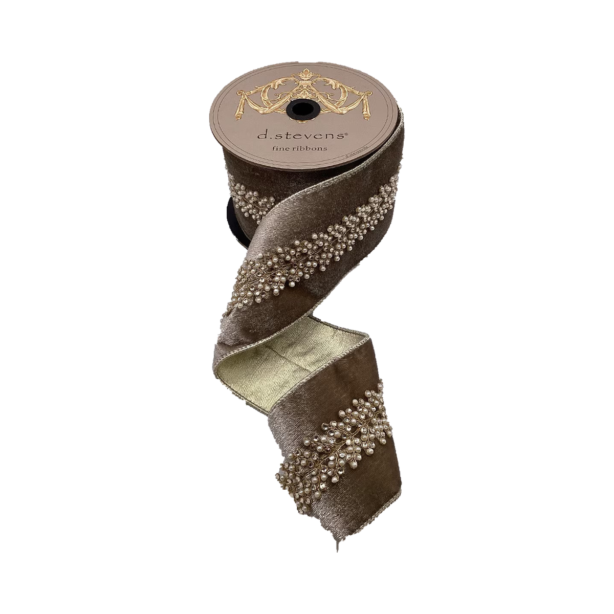 Ruban velours glacé bijou perle branche platine 10 cm x 4,5 m