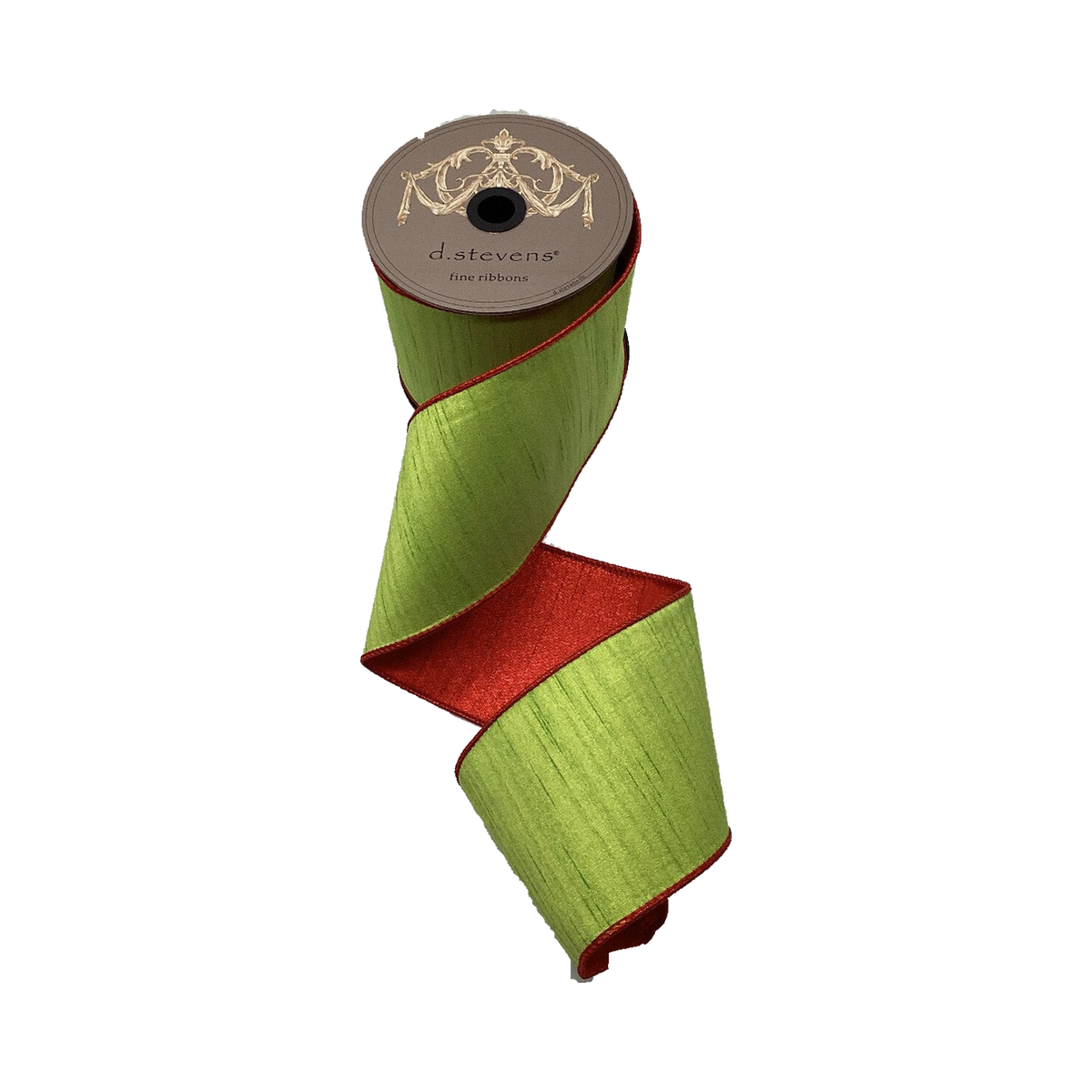 Ruban soie flammé dos métallique rouge vert lime 10 cm x 9 m