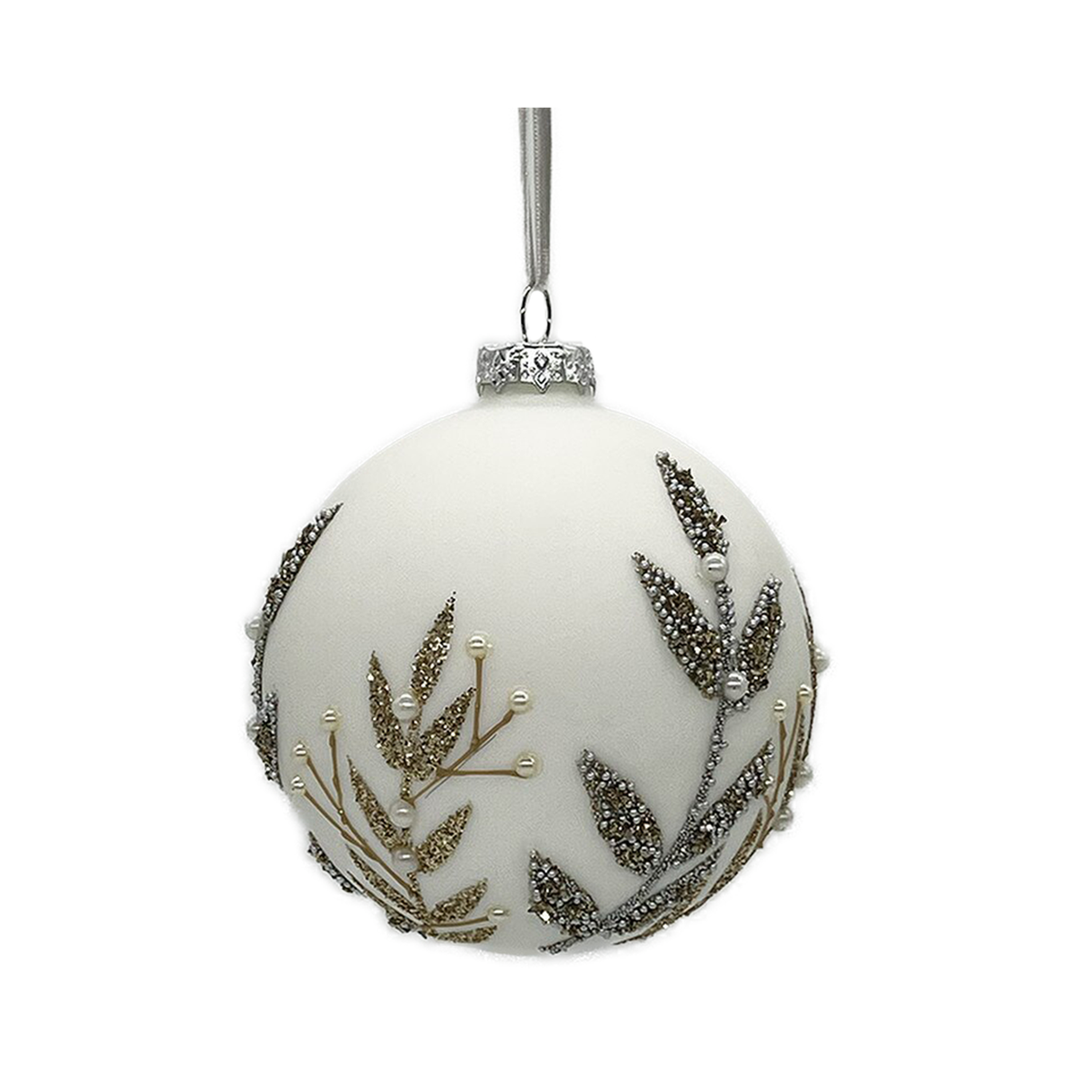 Boule en verre paillettes platine blanc mat 4"