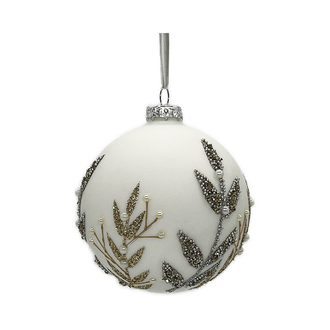 Boule en verre paillettes platine blanc mat 4"