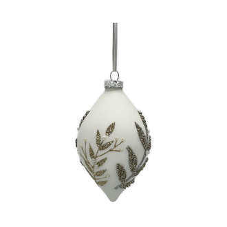 Boule en verre oignon feuilles paillettes platine blanc mat 4"