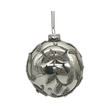 Boule en verre feuilles perlées platine 4"