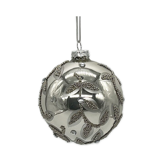 Boule en verre feuilles perlées platine 4"