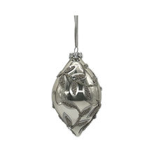 Boule en verre oignon feuilles perlées platine 4"