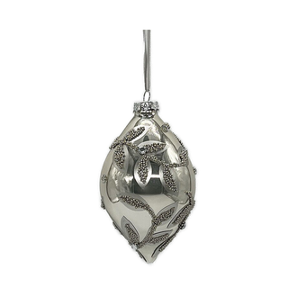 Boule en verre oignon feuilles perlées platine 4"
