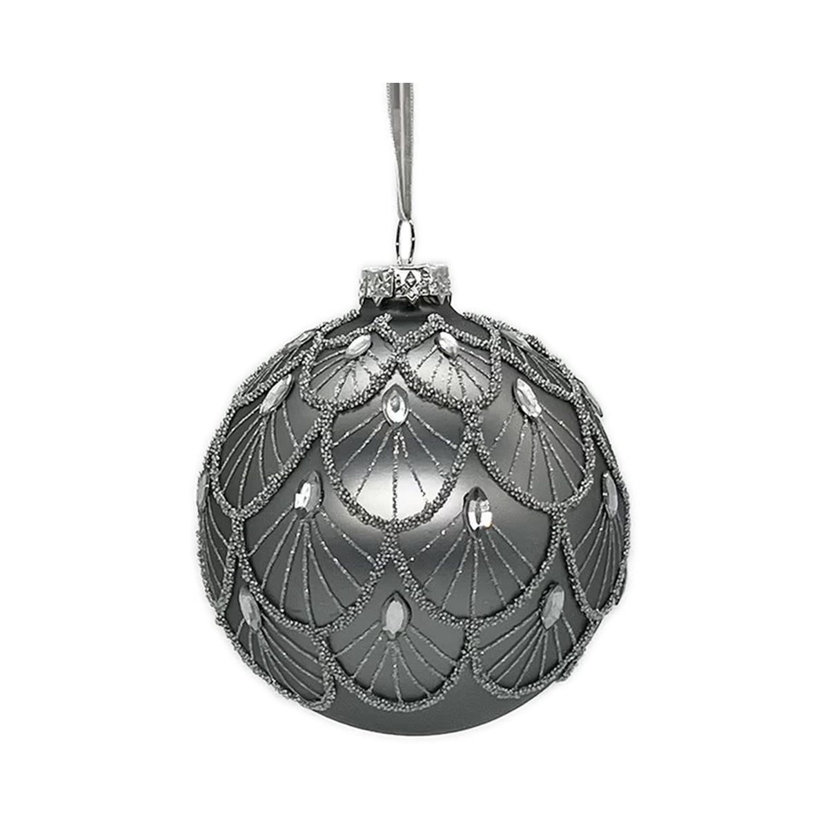 Boule en verre feston perlé étain 4"