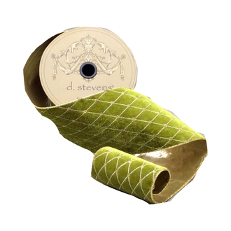 Ruban velours motif brodé diamants chartreuse 10 cm x 9 m
