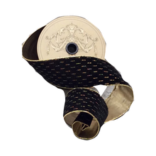 Ruban velours lignes modernes dorées noir 6,5 cm x 9 m