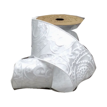 Ruban satin brocart floral blanc 10 cm x 9 m