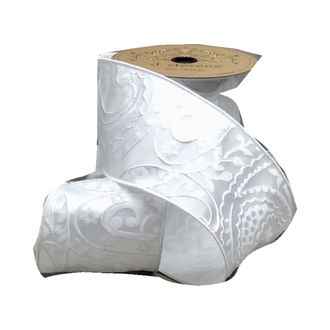 Ruban satin brocart floral blanc 10 cm x 9 m