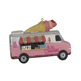 Ornement camion de crème glacée en verre rose
