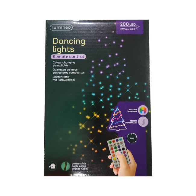 200 lumières DEL multicolores, fil vert, intérieur, extérieur, avec télécommande, 65.5'