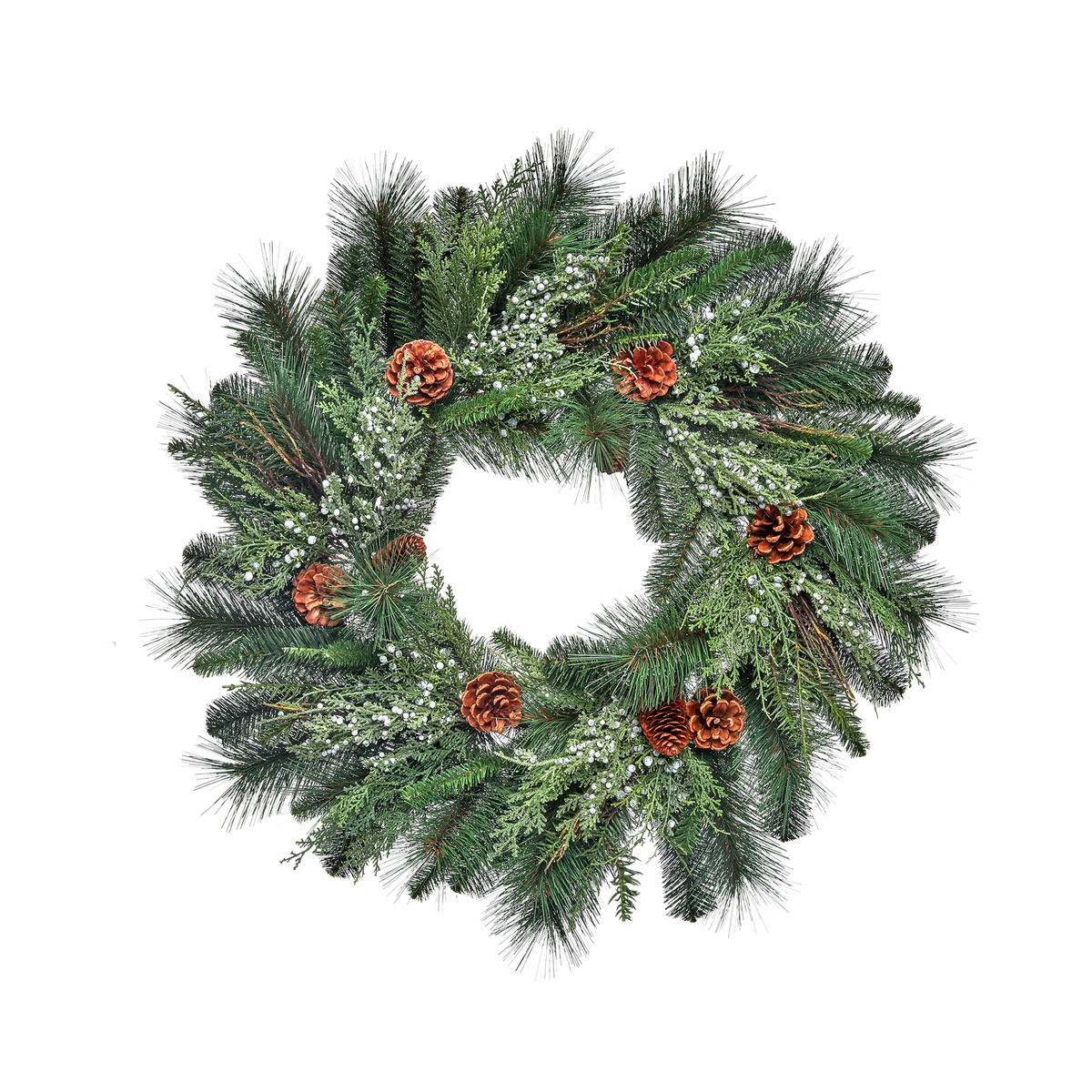 Couronne de genièvre, pin et cônes 30"