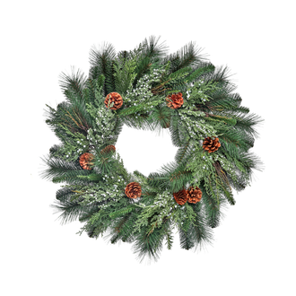 Couronne de genièvre, pin et cônes 30"