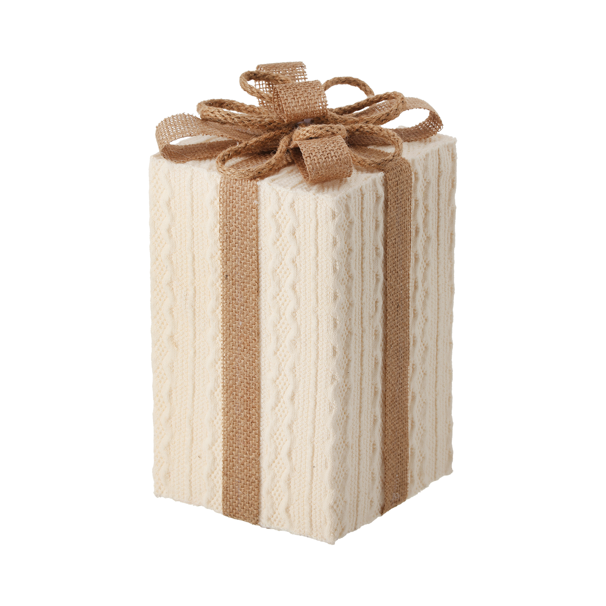 Ornement boîte cadeau en tricot avec garniture de jute 9,5"