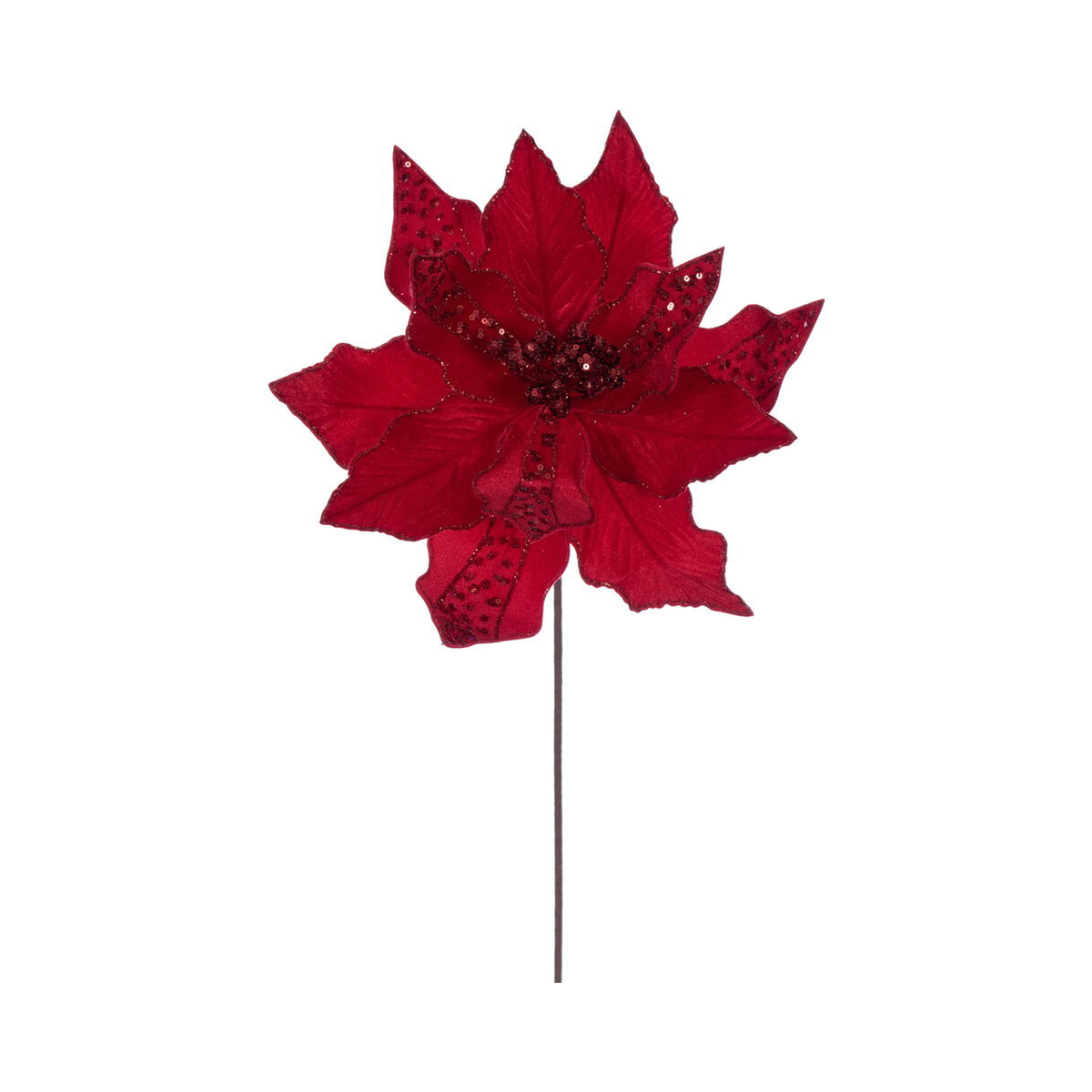 Tige de poinsettia velours rouge 20" fleur 10"