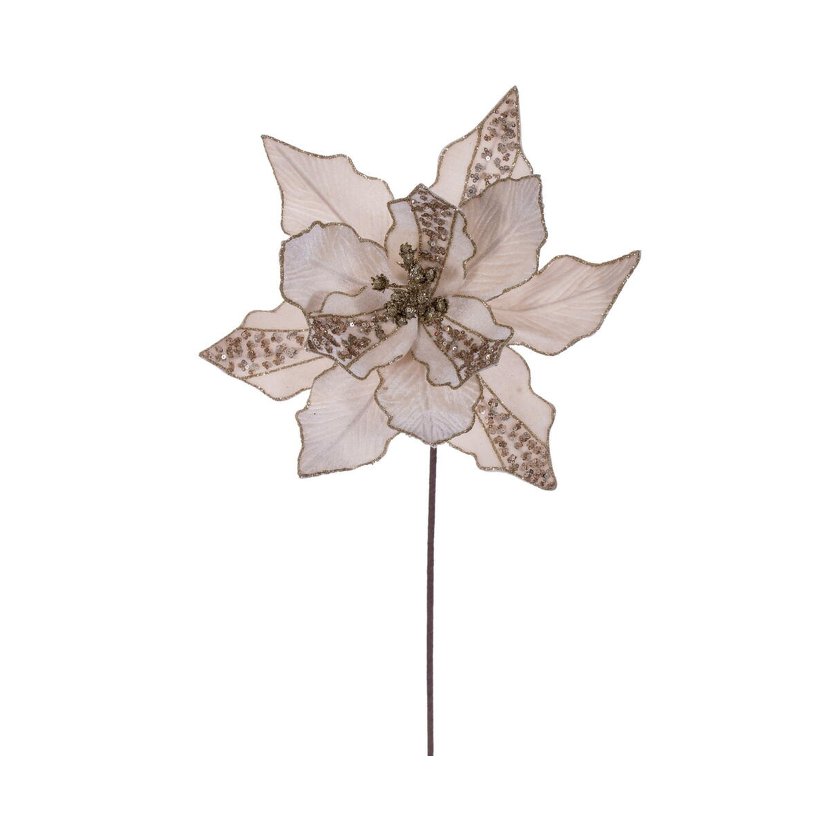 Tige de poinsettia velours champagne 20" fleur 10"