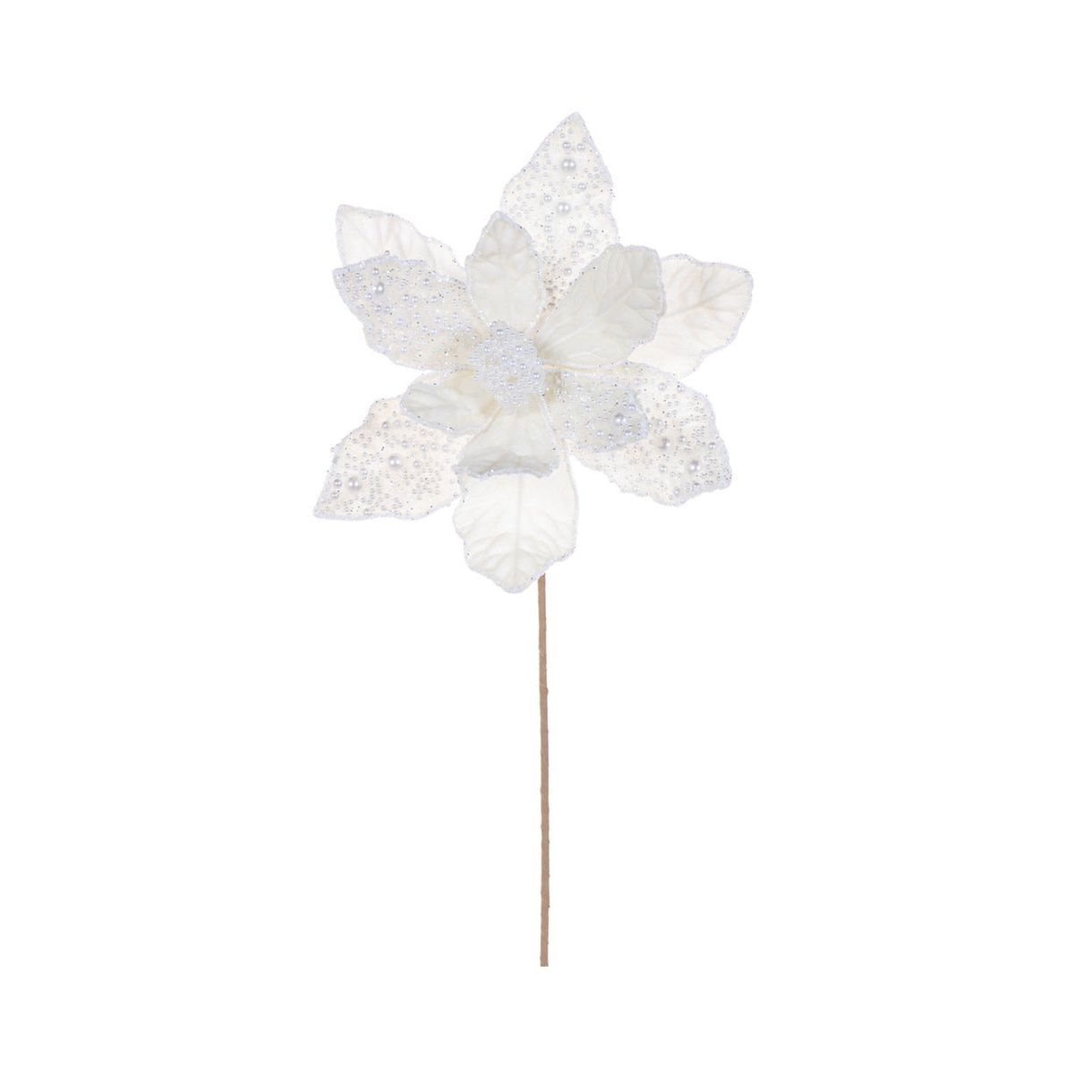 Tige de poinsettia 17" velours perle fleur 11"