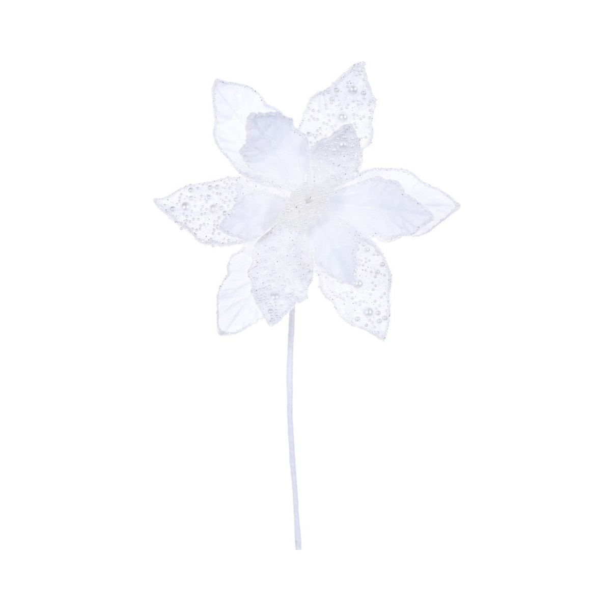 Tige de poinsettia 17" velours blanc fleur 11"