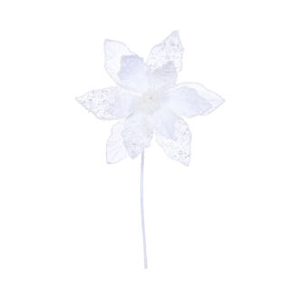 Tige de poinsettia 17" velours blanc fleur 11"