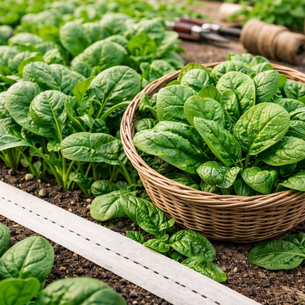 Organic 'Bloomsdale' spinach on a ribbon