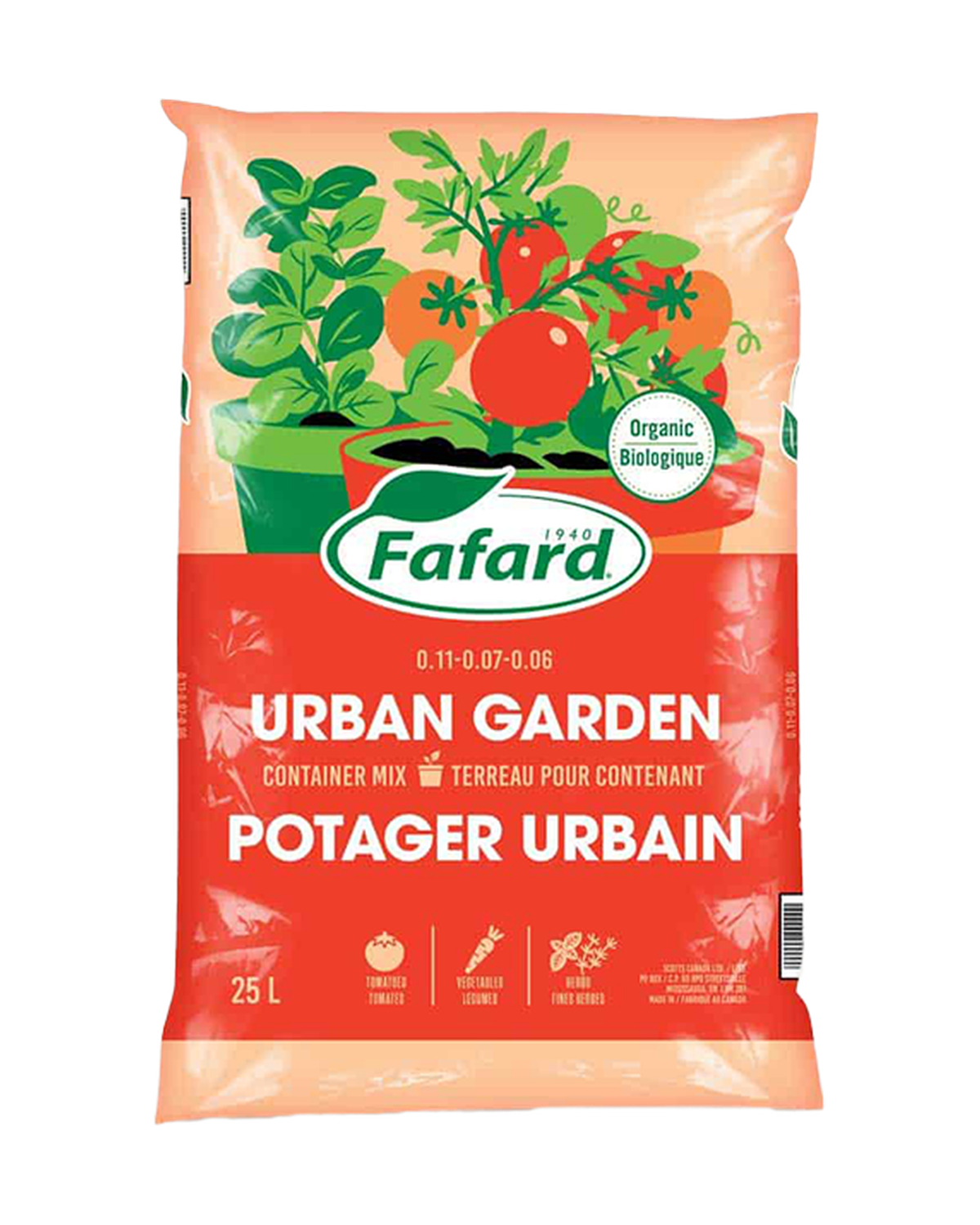 Terreau 0.11-0.07-0.06 pour Potager Urbain en Pots – Fafard — photo sur fond blanc